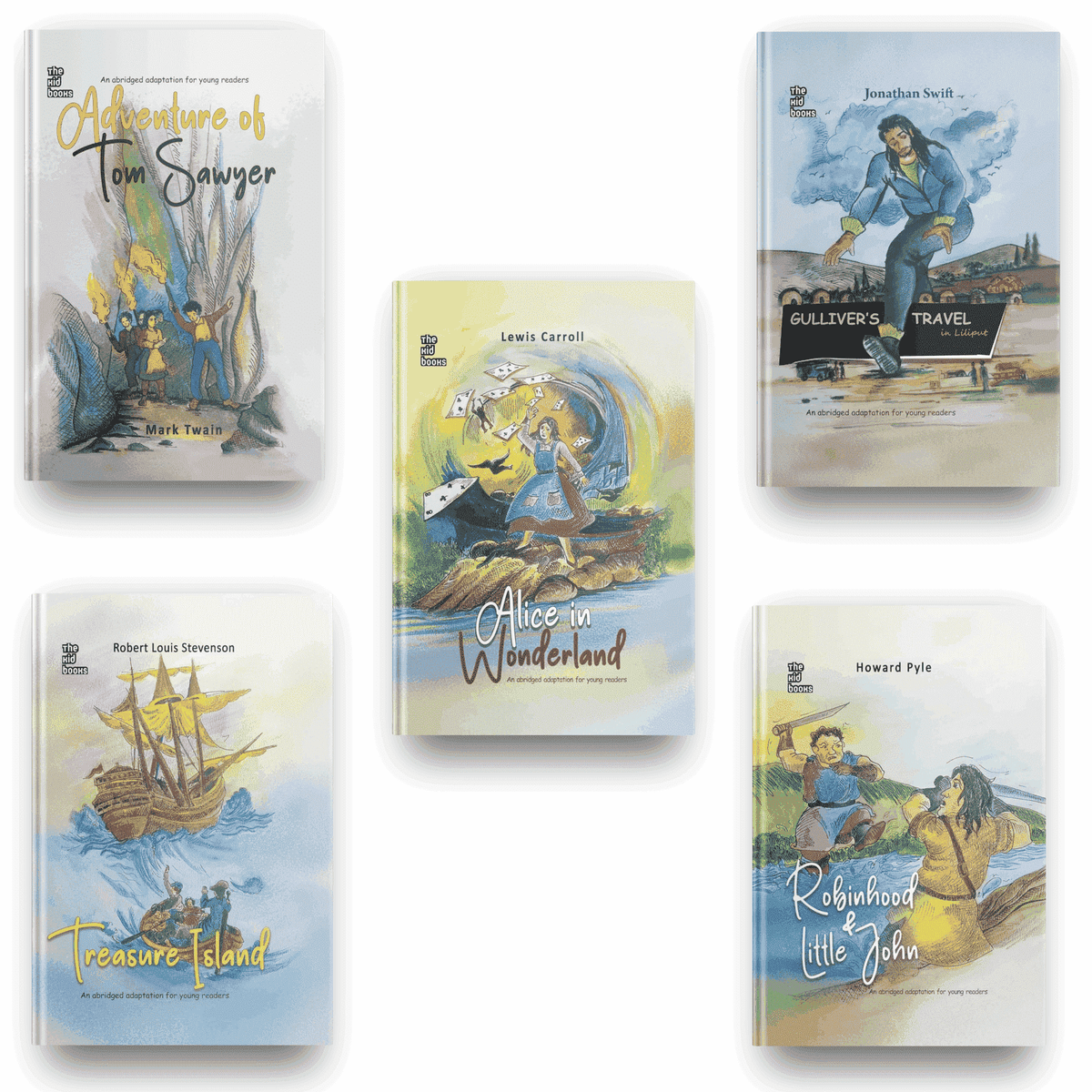 Adventure Tales Collection - Alice in Wonderland, Treasure Island, Robin Hood & Little John, Tom Sawyer's Adventures, Gullive