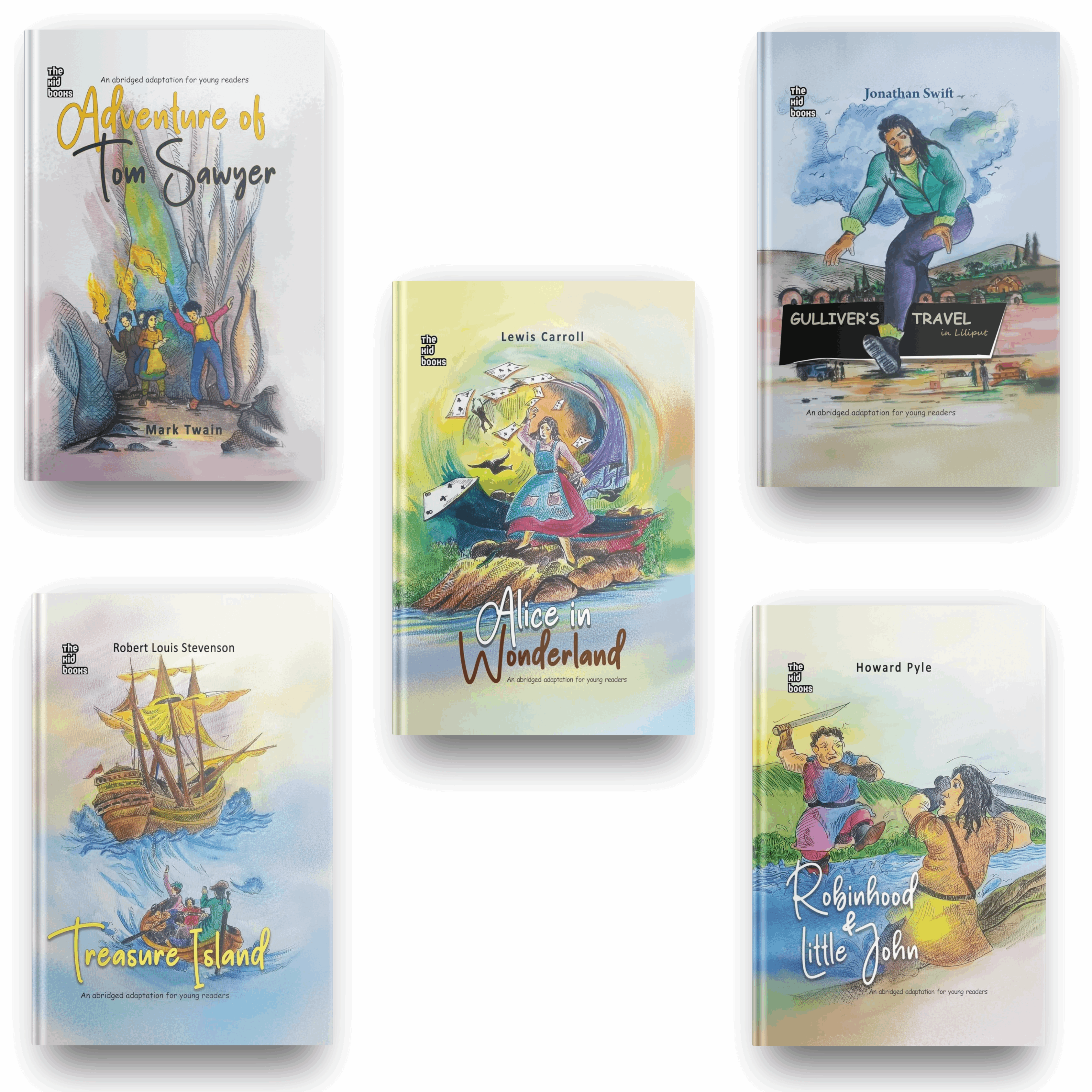Adventure Tales Collection - Alice in Wonderland, Treasure Island, Robin Hood & Little John, Tom Sawyer's Adventures, Gulliver's Travels in Lilliput