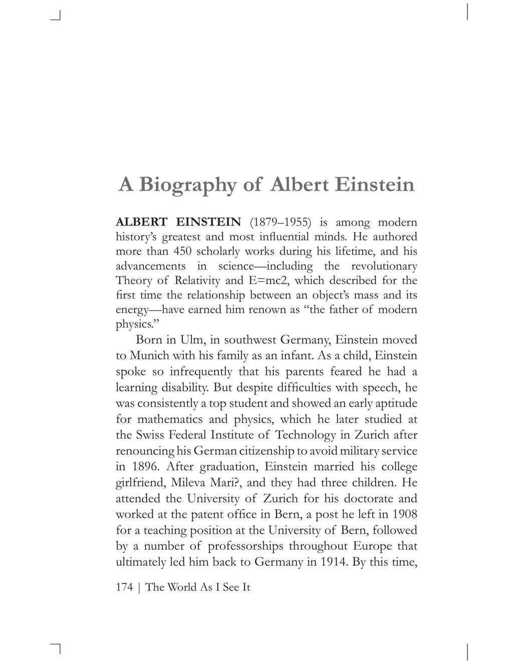 The World As I See It By Albert Einstein