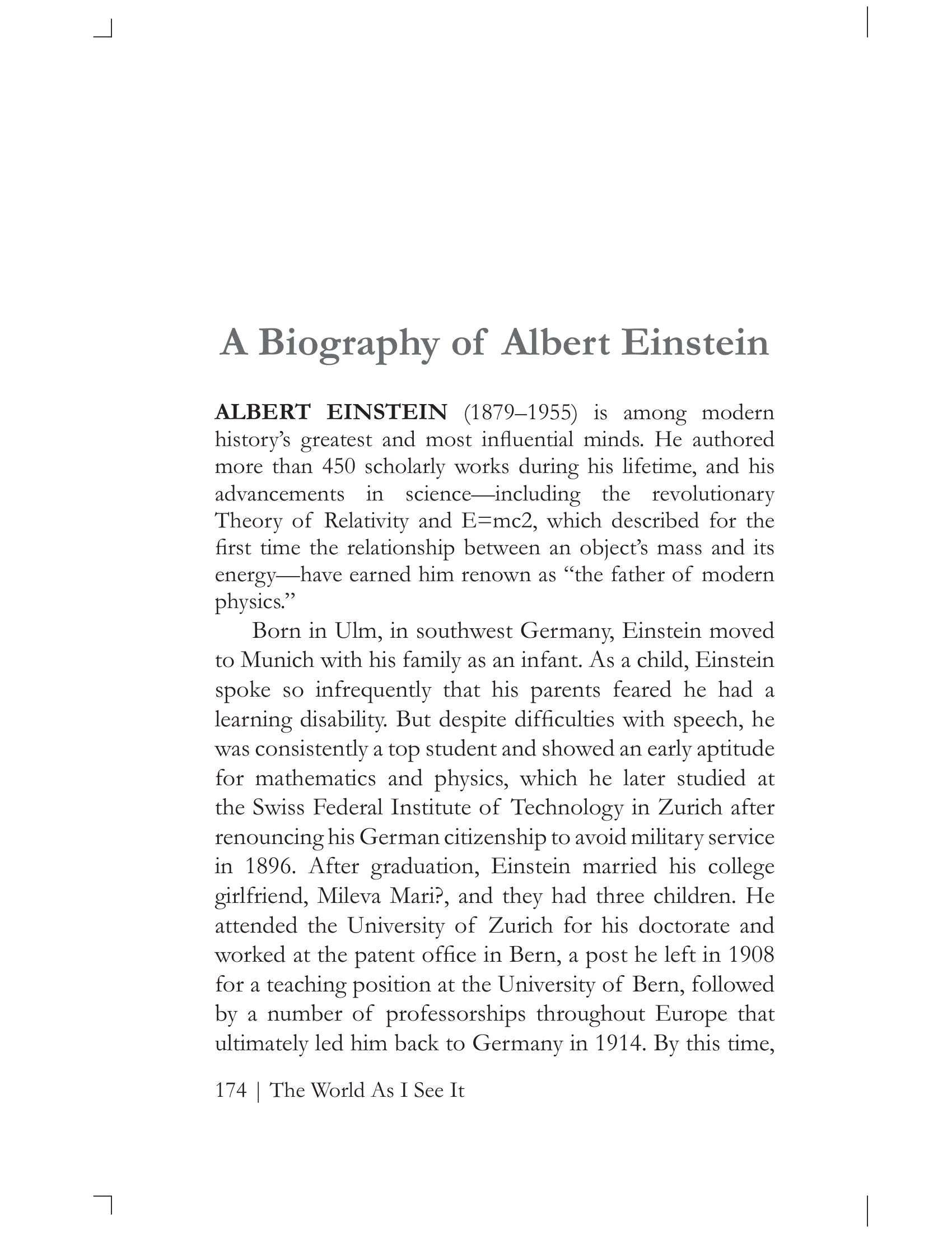 The World As I See It By Albert Einstein