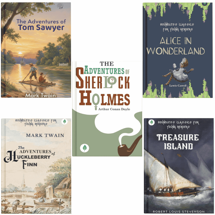 World Classics Collection – Set of 5 Books | Alice in Wonderland, Sherlock Holmes, Huckleberry Finn, Tom Sawyer & Treasure Island